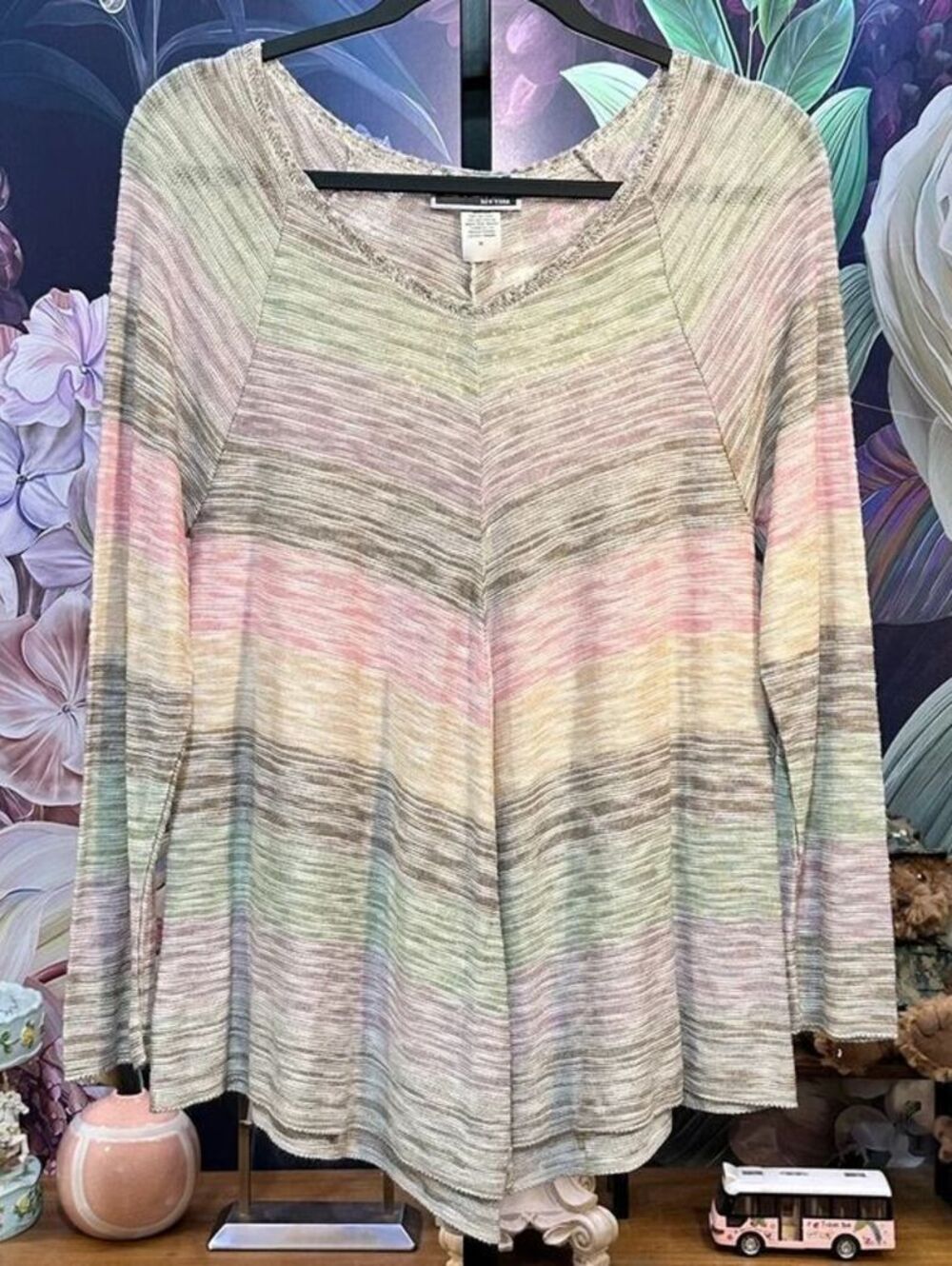 Two One Two 212 M Long Sleeve Knit Top Chevron Striped USA Made Boho Cottagecore
